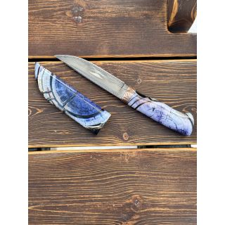 Авторский нож "Крон" (мозаичный дамаск, стабилизированный зуб и бивень мамонта)