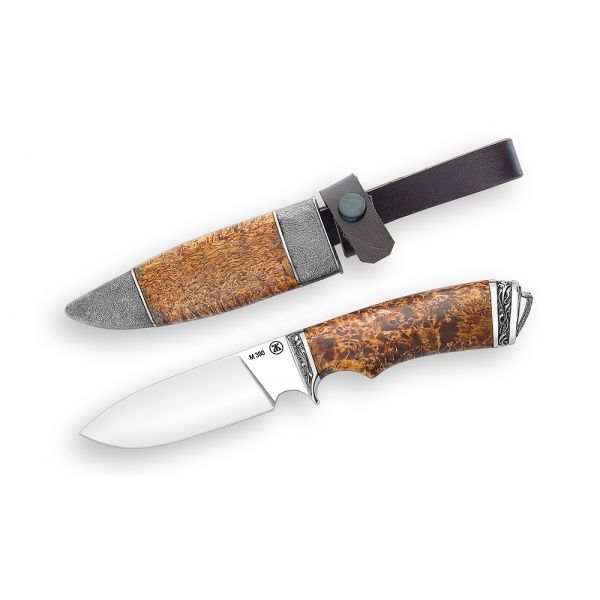 Нож Бобр (сталь м390, карельская береза, литье, ножны карельская береза)