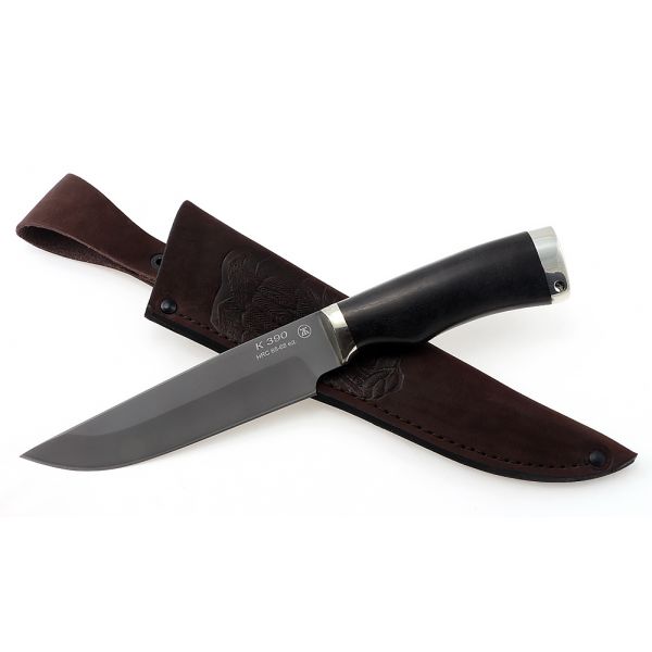 Нож Медведь (сталь к390, черный граб, мельхиор)