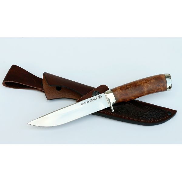 Нож Соболь (порошковая сталь, карельская берёза, мельхиор)