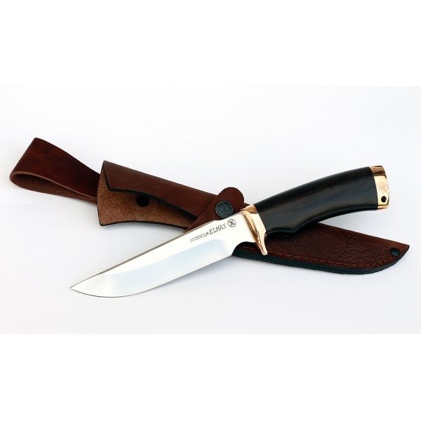 Нож Охотник (порошковая сталь, чёрный граб, бронза)