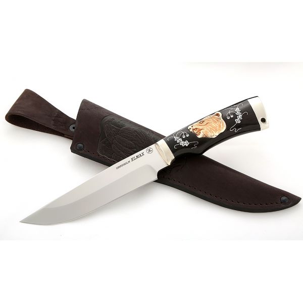 Нож Медведь (порошковая сталь, черный граб с инкрустацией, литье)