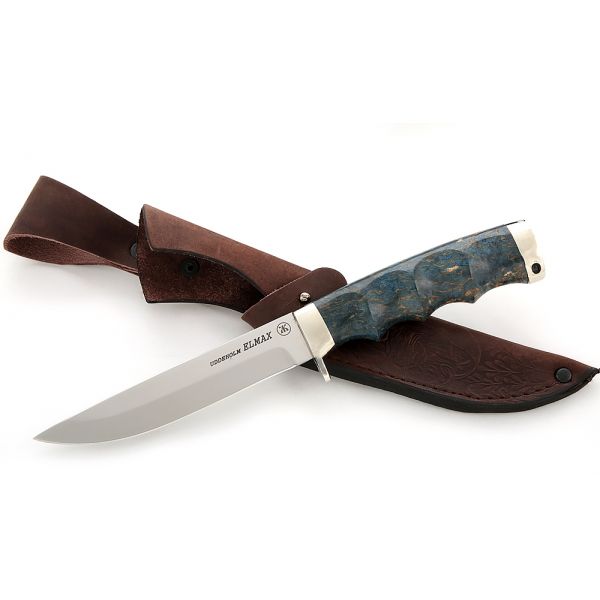 Нож Соболь (порошковая сталь, стабилизированная карельская берёза под пальцы, мельхиор)