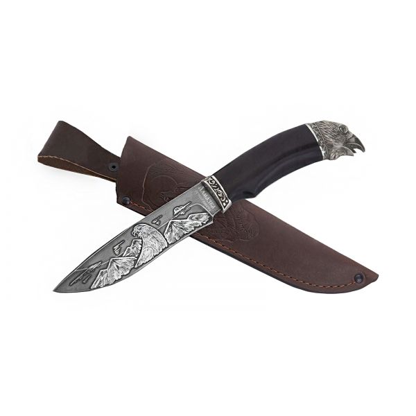 Нож Беркут (алмазная сталь, гравировка, чёрный граб-карельская береза, литьё)