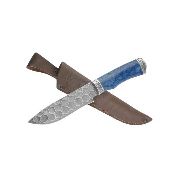 Нож Волк (алмазная сталь, камень, стабилизированная карельская берёза, литье)