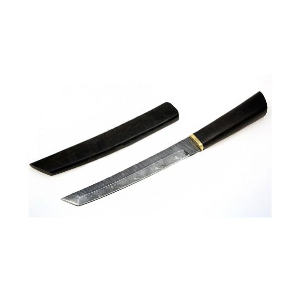 Нож Самурай (дамаск, бронза, чёрный граб, ножны черный граб)